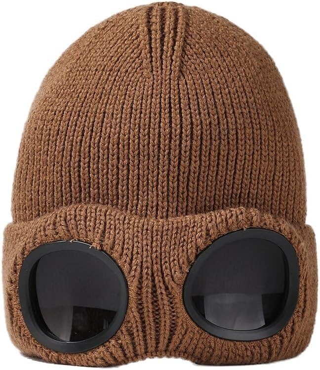 czapka, Czapka narciarska z goglami dla mężczyzn i kobiet, dwuwarstwowa, ciepła, zimowa, stylowa czapka sportowa na świeżym powietrzu(Brown)