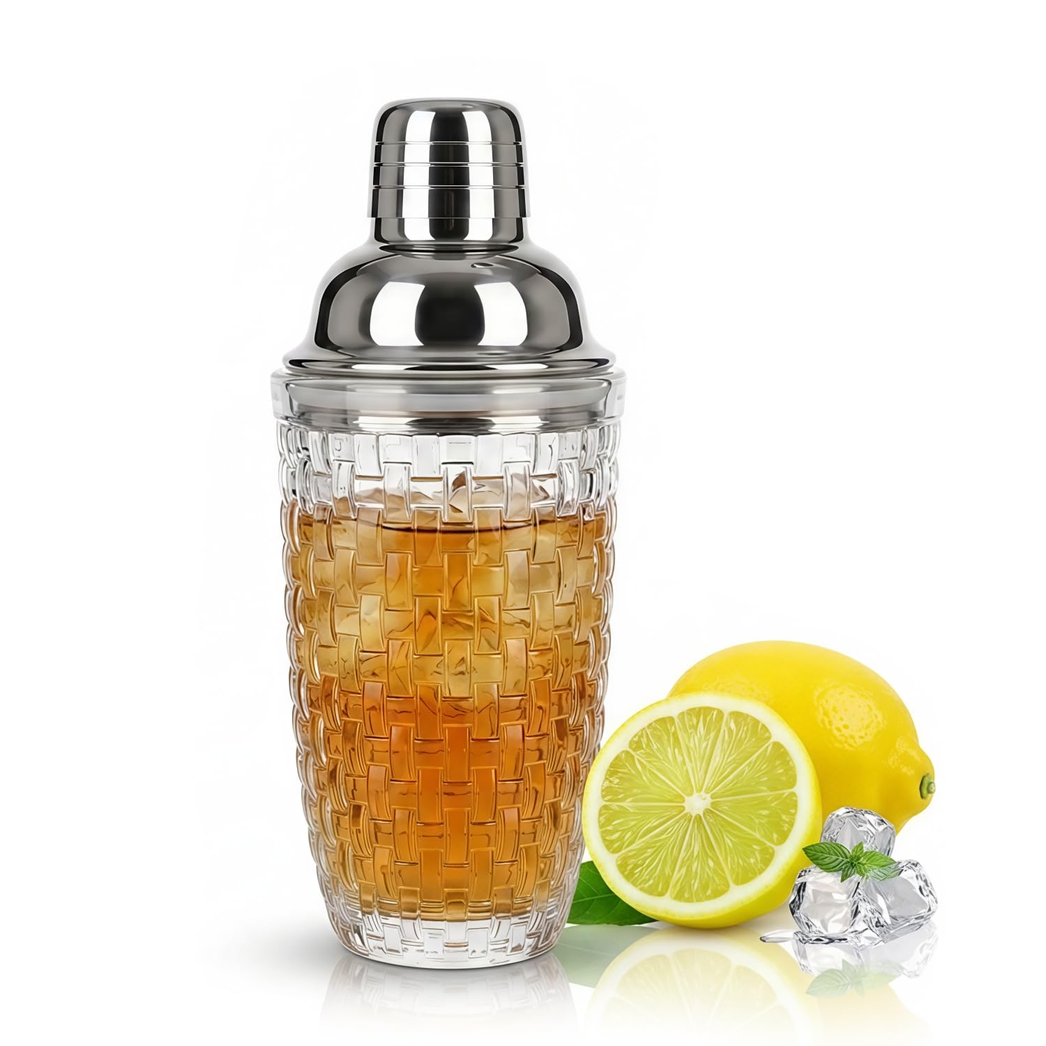 Supvox® 400ML Glass Cocktail Shaker with Woven Texture Built in Strainer Leak Proof Bar Shakers Set Bartender Kit Clear Martini Shaker Mixer for Home Bar Cocktail Making-image-26