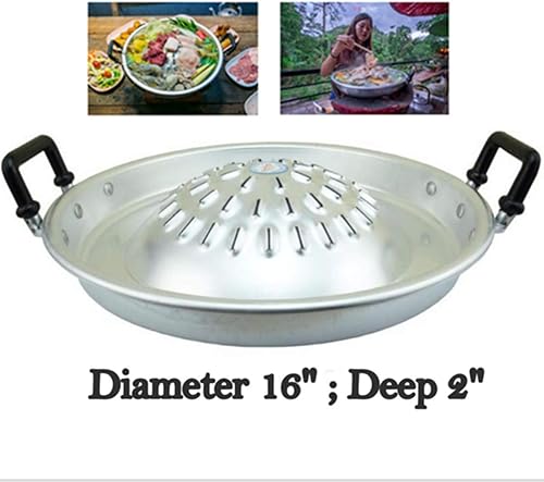 Miniatura 2 de Aluminio Mookata Tailandés Coreano Bbq Sartén de carne de humo Parrilla de carbón de cerdo Utensilios de cocina asiáticos Estilo 12" 14" 16" (40 cm)