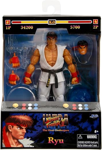 Jada Toys Street Fighter RYU Figure 6 inch - Street Fighter 2 Final Challenger Action Figures & Collection with Head, Hand, Alternate Accessories, Ages 13