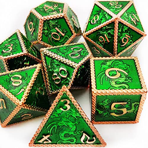 Haomeja Dragon Metal Dice Dnd 7 Set Dice Role Playing Dice D&D Dungeons And Dragons Red Copper Green… #TOP8
