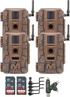 MUDDY Mitigator Cellular 24MP Imaging Trail Camera Bundle with Trail Camera Holder, SDHC UHS-I Memory Card, and High Speed Card Reader (4-Pack)