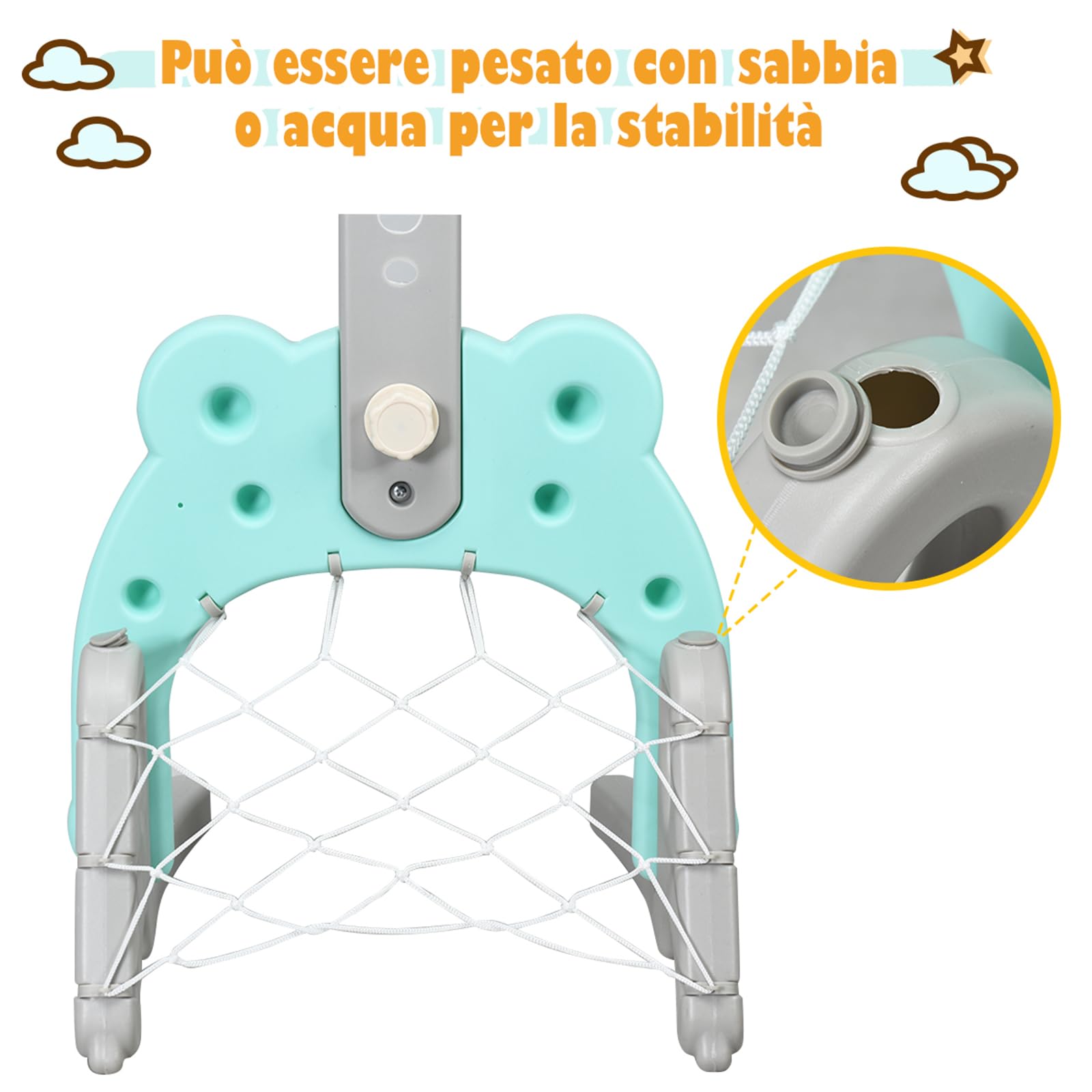 COSTWAY Canestro da Basket, Centro Attività 3 in 1 per Bambini, Canestro da Basket con Porta da Calcio e Gioco degli Anelli, Set Basket e Calcio a Forma di Orso, Ideale per Bambini (Verde)