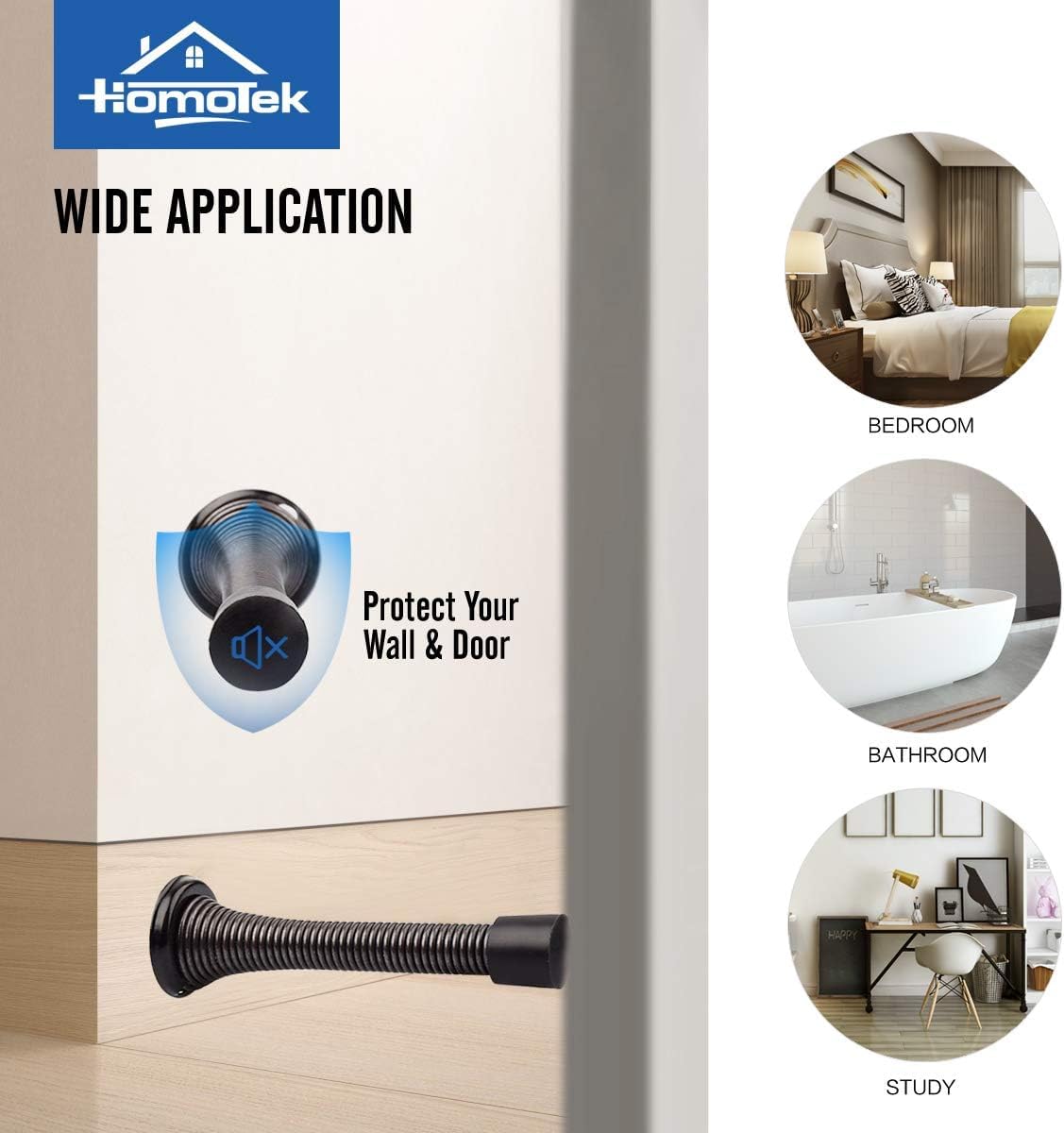 HOMOTEK Paquete de 50 topes de puerta de bronce aceitado, tope de puerta resistente de 3-1/8 pulgadas, tope de puerta flexible con puntas de goma negra de montaje bajo