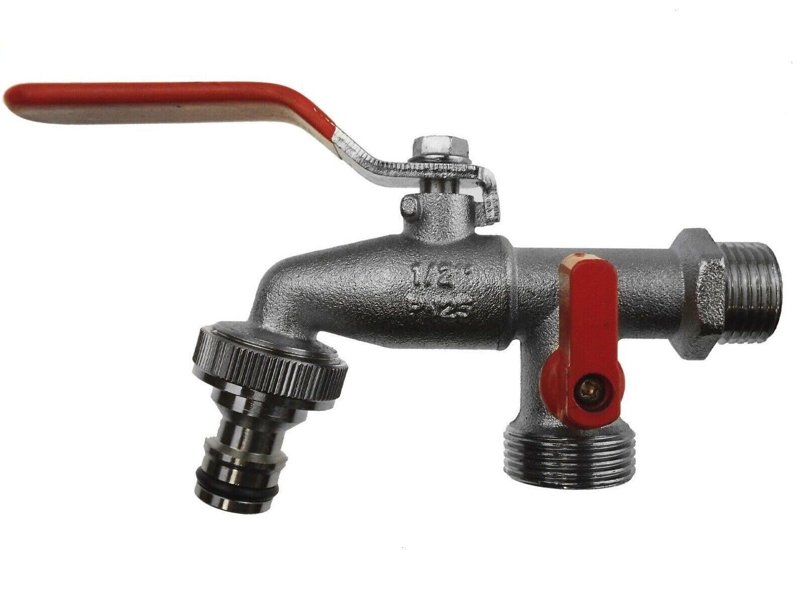 B2c Brass Garden Outside Tap 1/2 & 3/4 Quick Connector Hose Plug Various Models Lever (Double Lever Tap (Quick Connector), 1/2")