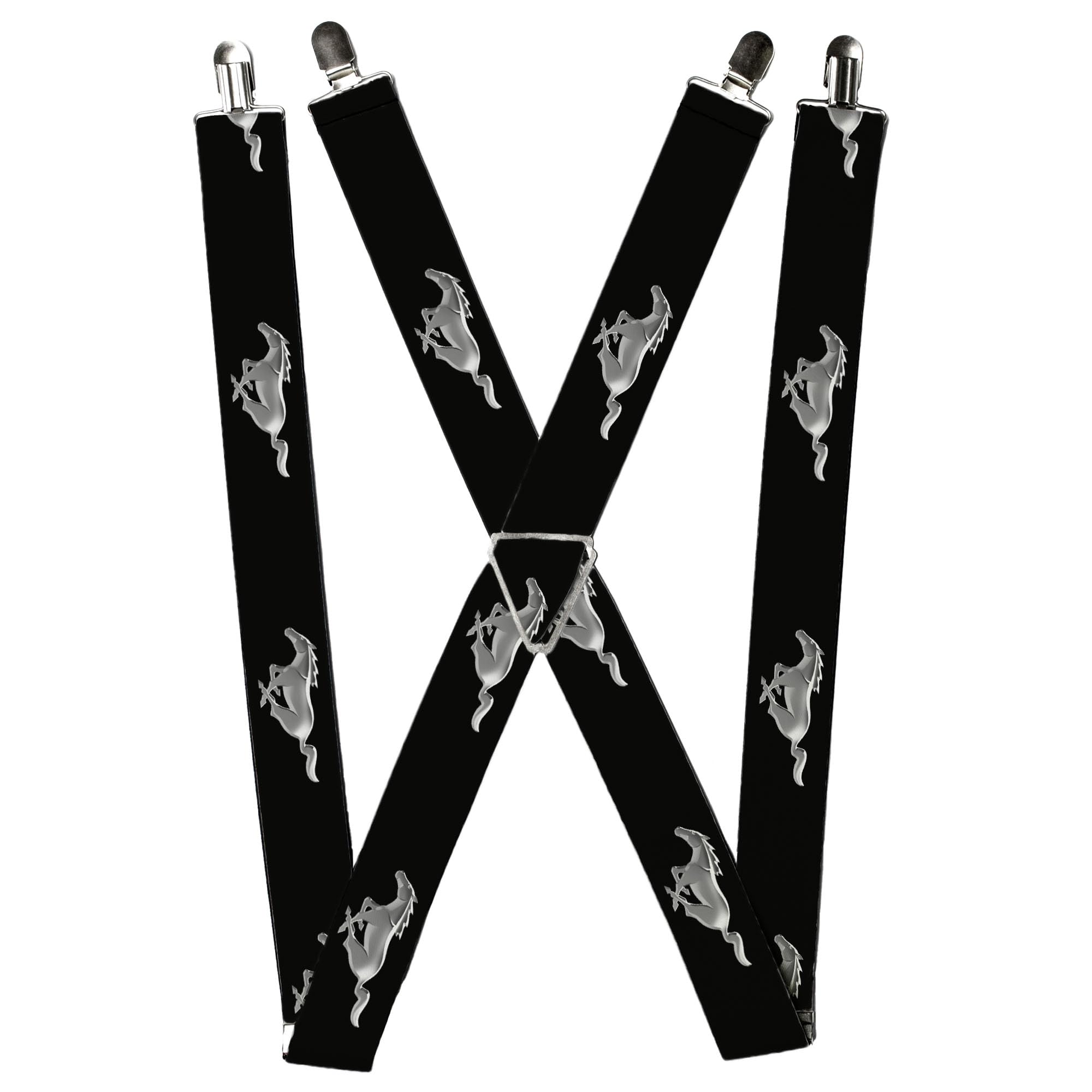 Buckle-Down Suspenders Ford Mustang Pony Silhouette Black Silvers 1.0 Inch Wide, Mustang