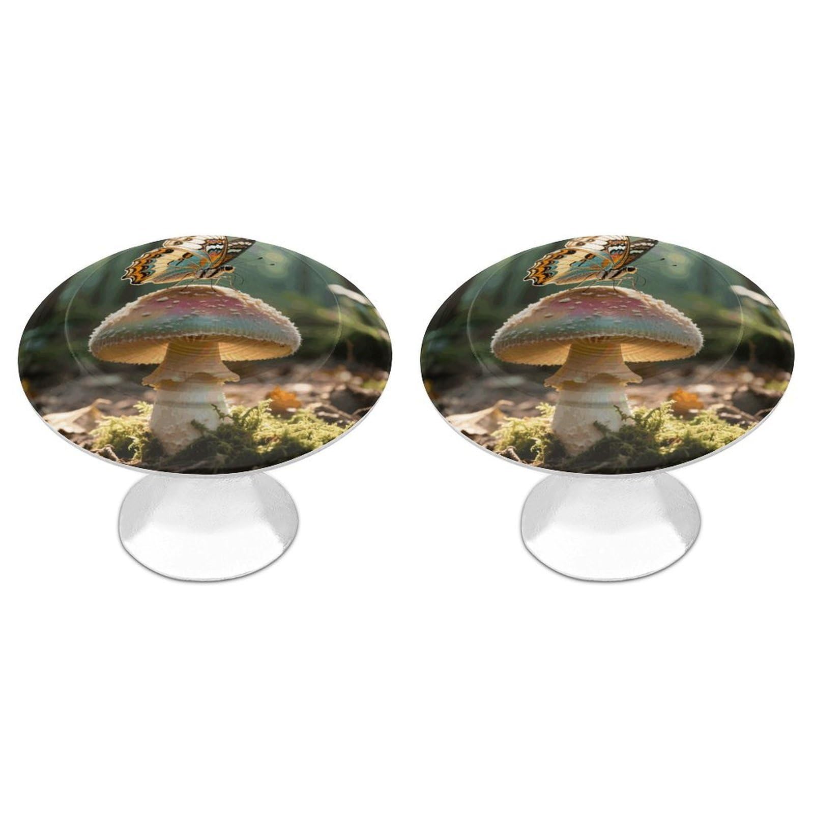 Maccbn Style-1 2 Pack 1.1" Round Butterfly Mushroom Drawer Knob Stainless Steel Kitchen Cabinet Knob Pulls With Screws Hardware Decorative Handles Knobs For Dresser Cupboard Closet Door Wardrobe Easy Install