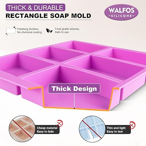 Miniatura 2 de Walfos Molde de jabón. Moldes de silicona para hacer jabón sin BPA. 6 cavidades rectangulares de silicona para jabón artesanal casero, 3 piezas