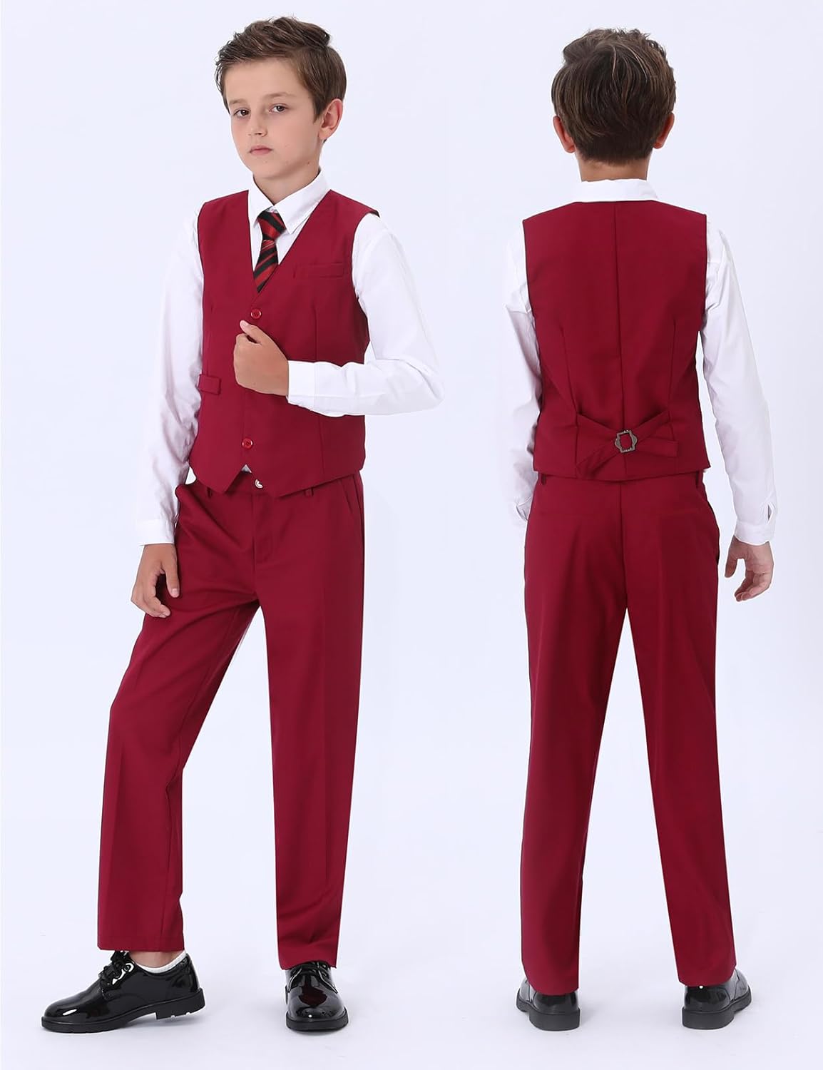 A&J DESIGN Boys Formal Slim Fit Suit Kid Tuxedo Dress Outfit, Jacket & Pants & Vest & Dress Shirt & Zipper Tie & Bowtie - Image 3