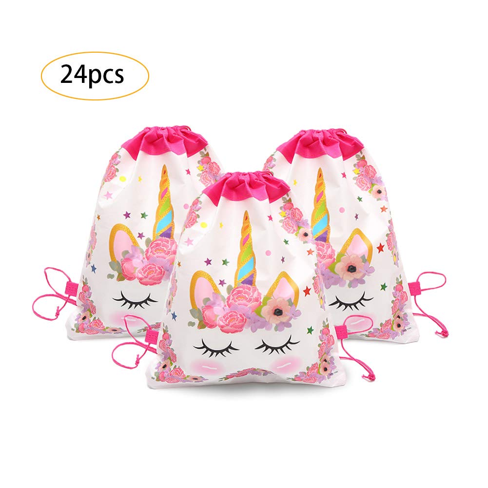 24 Pack Unicorn Drawstring Bag, Unicorn Party Favors Bags for Unicorn Themed Party, Kids Birthday Party Supplies Favor Bag,Baby Shower Decoration Kit