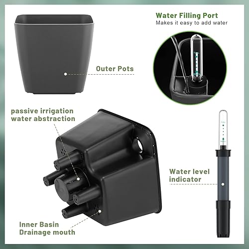 Miniatura 2 de Self Watering Planters for Indoor Plants 5 inch 3 Pack Grey Planter with Water Level Indicator African Violet pots