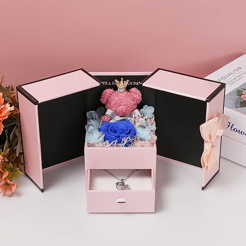 Miniatura 6 de Regalos de rosas para el día de San Valentín para ella regalos de rosas azules preservadas con bonito oso para mamá grandes regalos de madre para