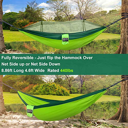 Hieha Camping Hammock With Mosquito Net, Lightweight Nylon Portable Hammock Single Or Double Hammocks With 2 Tree Straps #TOP3