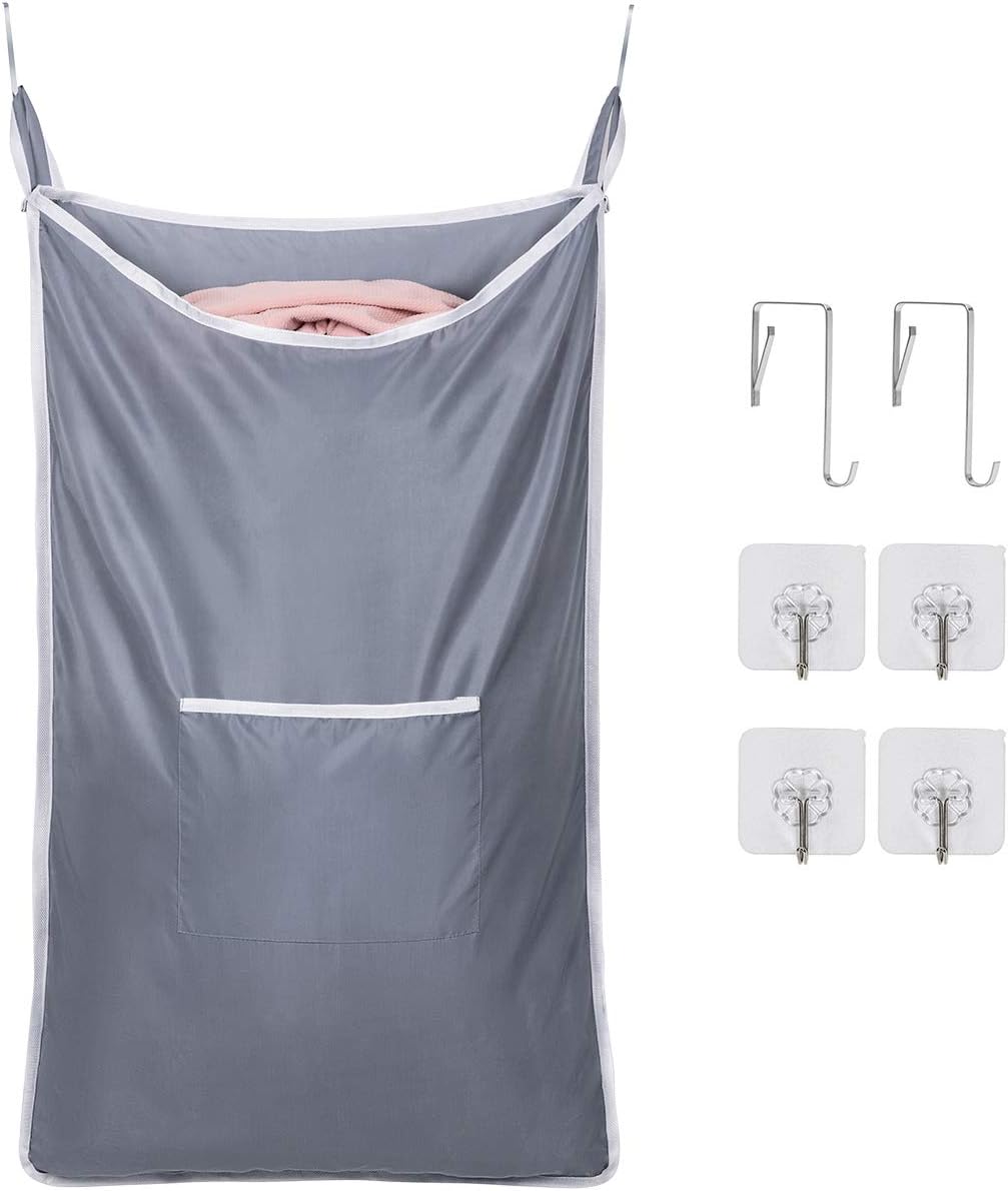 Chrislley Extra Large Hanging Laundry Hamper Bag with 2 Hook Types Door Waterproof Laundry Hamper for Holding Dirty Clothes and Saving Space (Light Grey)