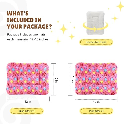 Miniatura 8 de Cama de conejillo de indias, paquete de 2 (12 x 10 pulgadas), tapete de felpa suave para animales pequeños, manta lavable para dormir, almohadilla