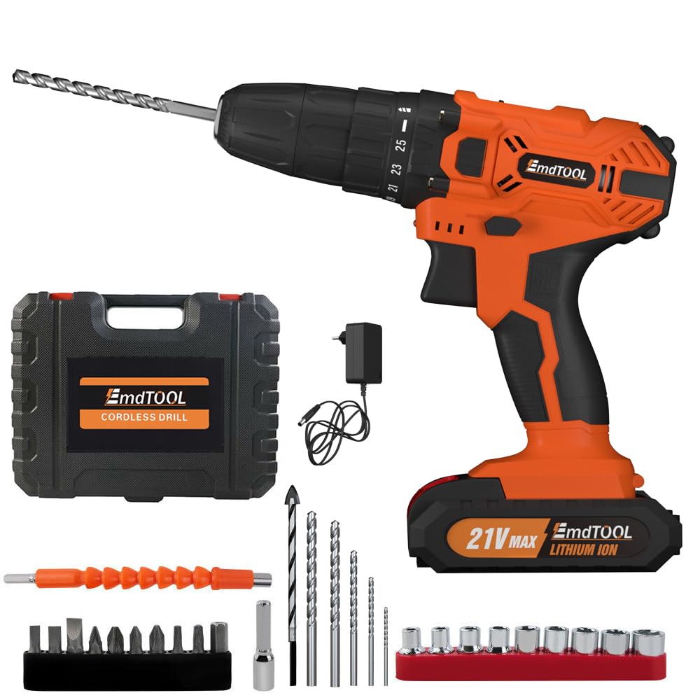 45Nm Impact Driver Set, Cordless Drill Combo Kit with 1 x 1.5Ah Battery & Fast Charger, 25+1 Torque, Variable Speed, Forward and Reverse Setting, Orange