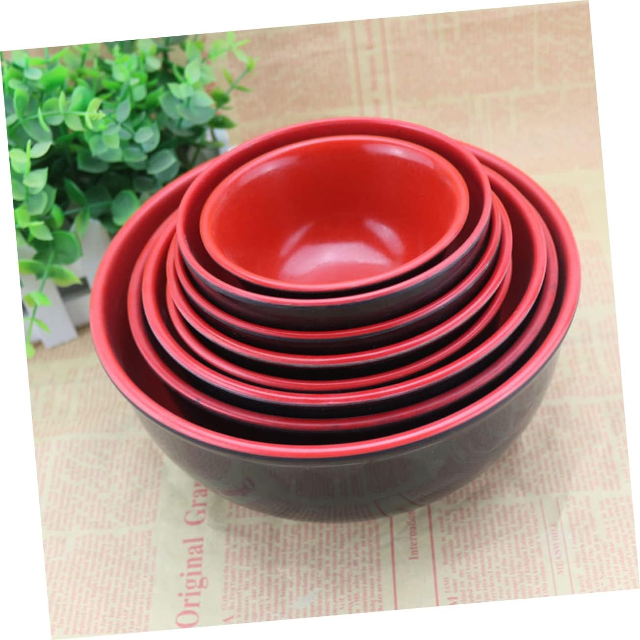 Ciieeo 2pcs Imitation Porcelain Soup Bowl Fall Rice Noodles Bowl for Kitchen Red Black