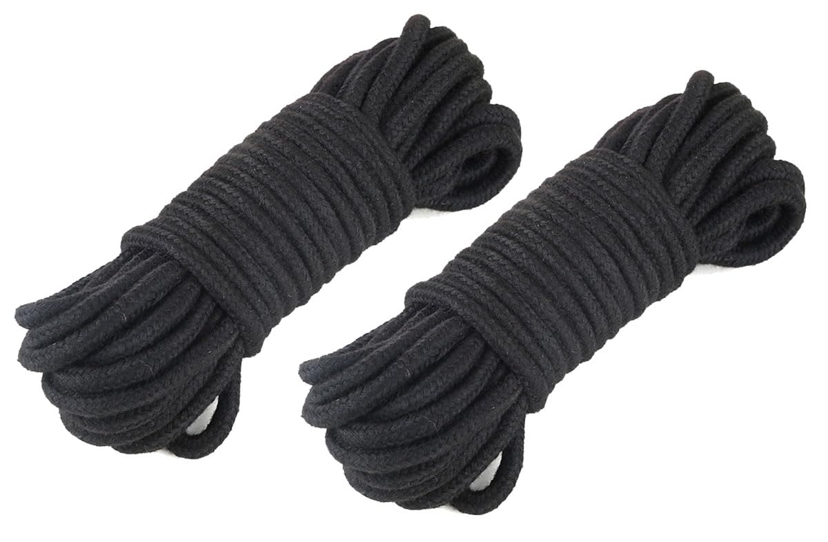 2 Roll 10M Soft Cotton Rope 32 feet Multifunction Natural Durable Long Rope All Purpose Braided Rope Hanger Craft DIY 8 MM Thick Cotton Cord-Black