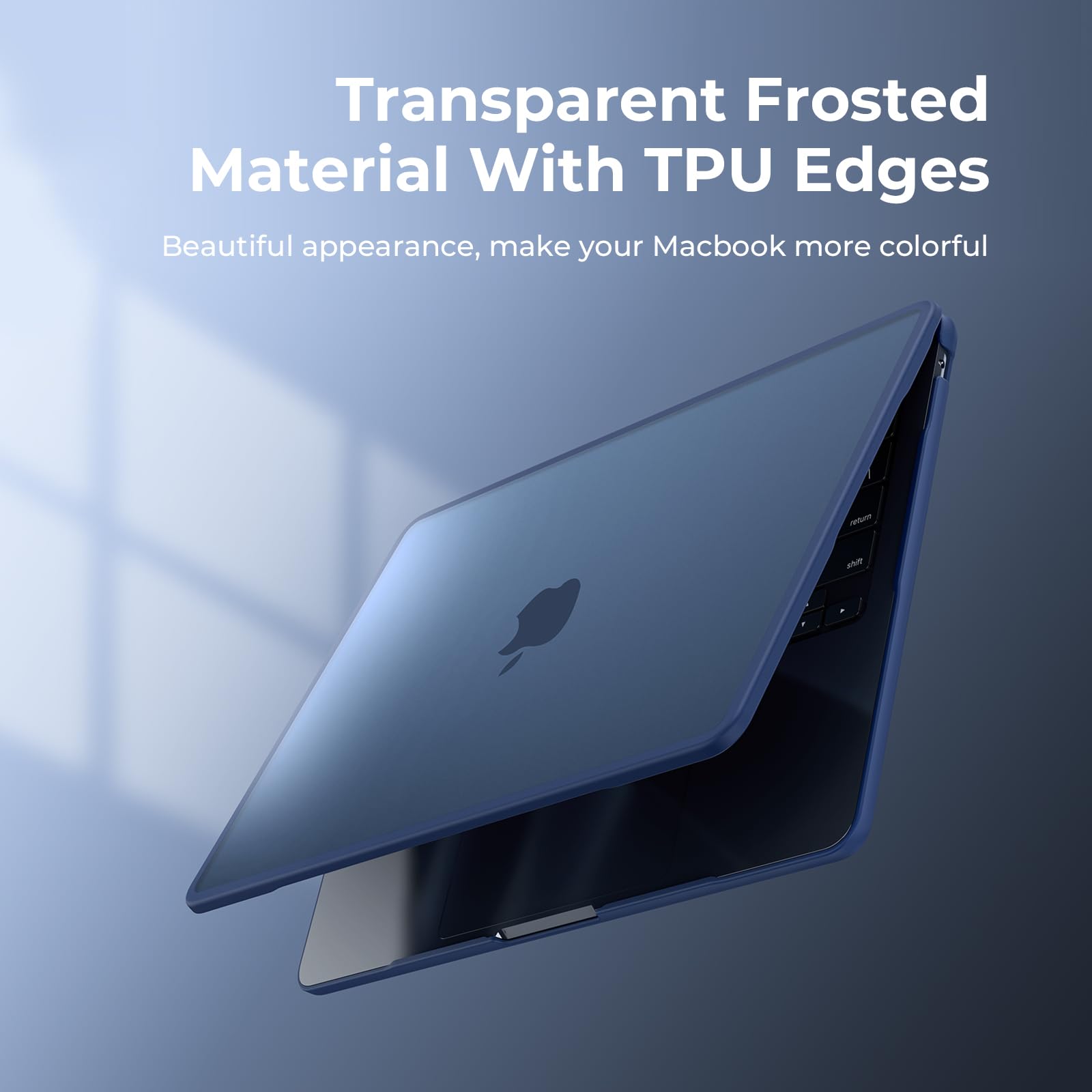 BlueSwan TPU Cover compatibile con MacBook Air 13,6 Pollici M2 M3 M4 2022 2024 2025 (A2681 A3113 A3240) Bordo Anti-collisione, Mac 13 Custodia Rigido Protettivo - (Bordo Blu) Mezzanotte Opaco