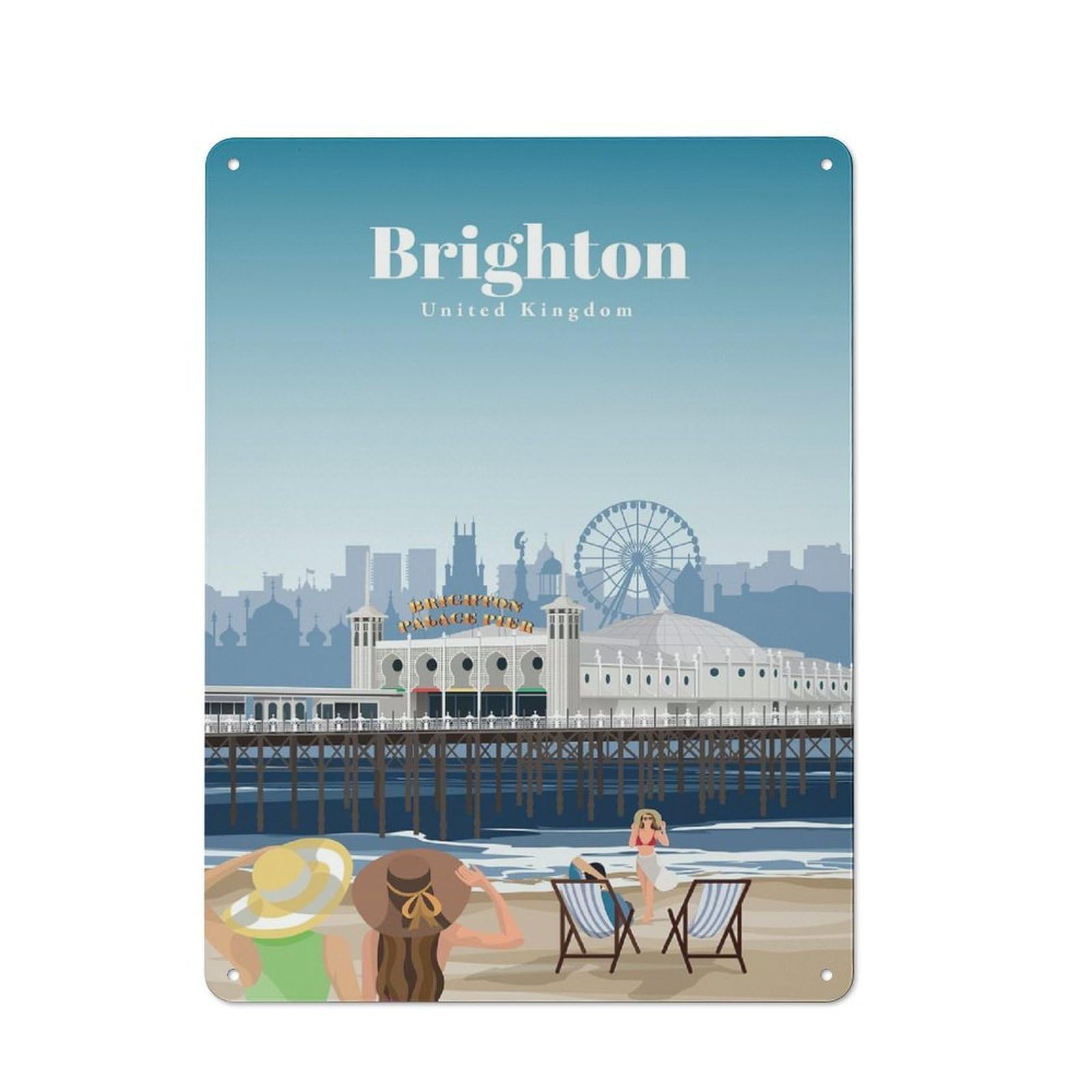 Junmoney Travel To Brighton Retro Metal Plaque 40X30cm For Lounge Or Reading Corner, Suited To Lounge Decor Fans