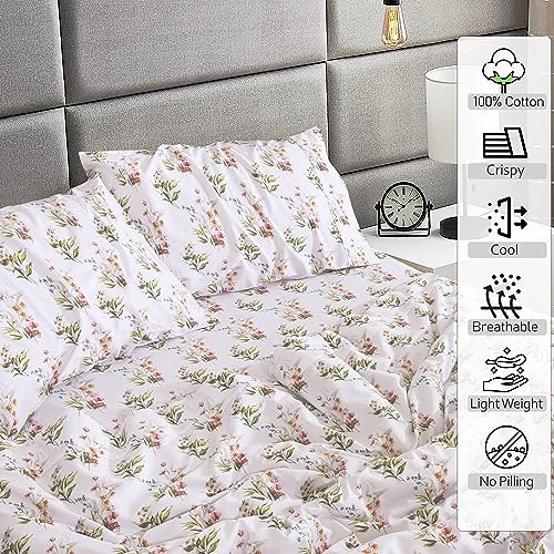 RUVANTI 100% Cotton King Size Sheets Set, 4 Pieces, Soft & Breathable Percale Weave Bedding, Deep Pocket 16", Hotel Standard, Crisp Cool Feel, Durable, Perfect Floral Bed Sheet, Floral Bliss