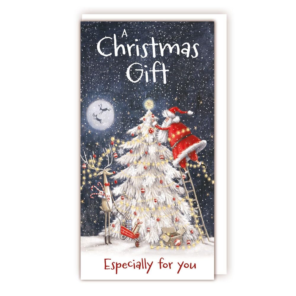 Tracks Publishing Christmas Money Wallet Card - Santa and Rudolph Decorating the Tree - Eco-Friendly