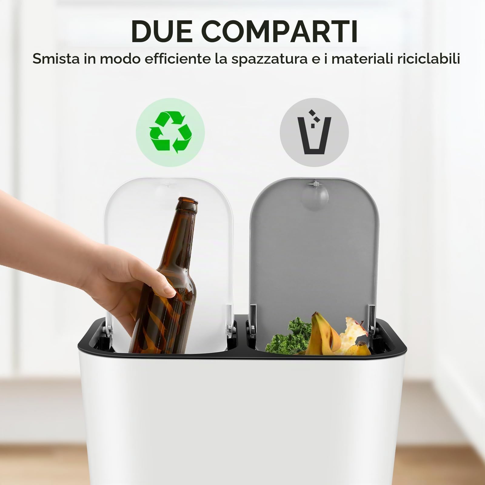 Happyyami Pattumiera Doppia Scomparto Per Rifiuti Con Coperchio Contenitore Per Spazzatura Secco E Umido Bidone Da Cucina 13X11X8 Pollici Design Moderno Per Organizzazione Interna Casa