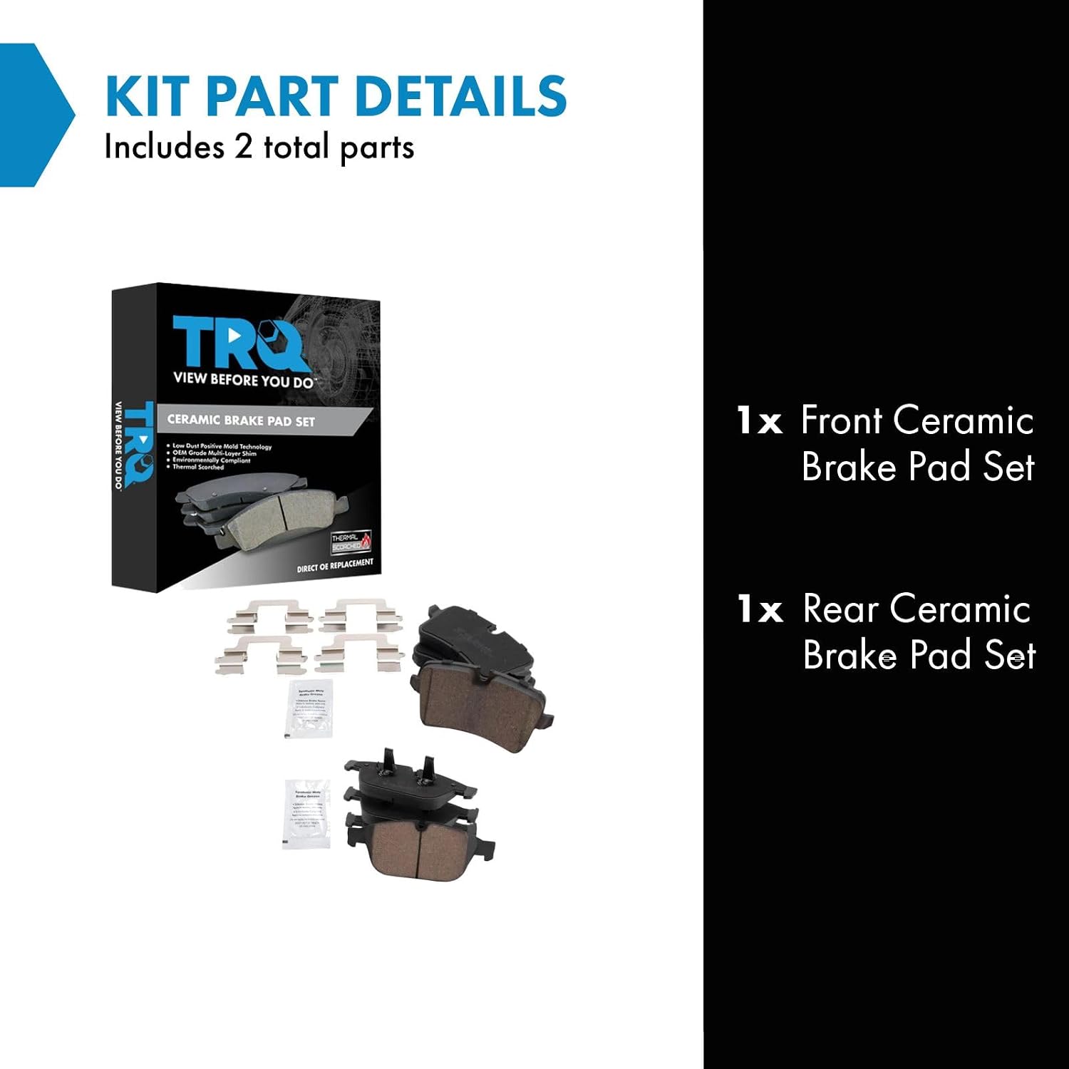 TRQ Front and Rear Brake Pad Set Ceramic Hardware Compatible with 2012-2018 Audi A8 Quattro