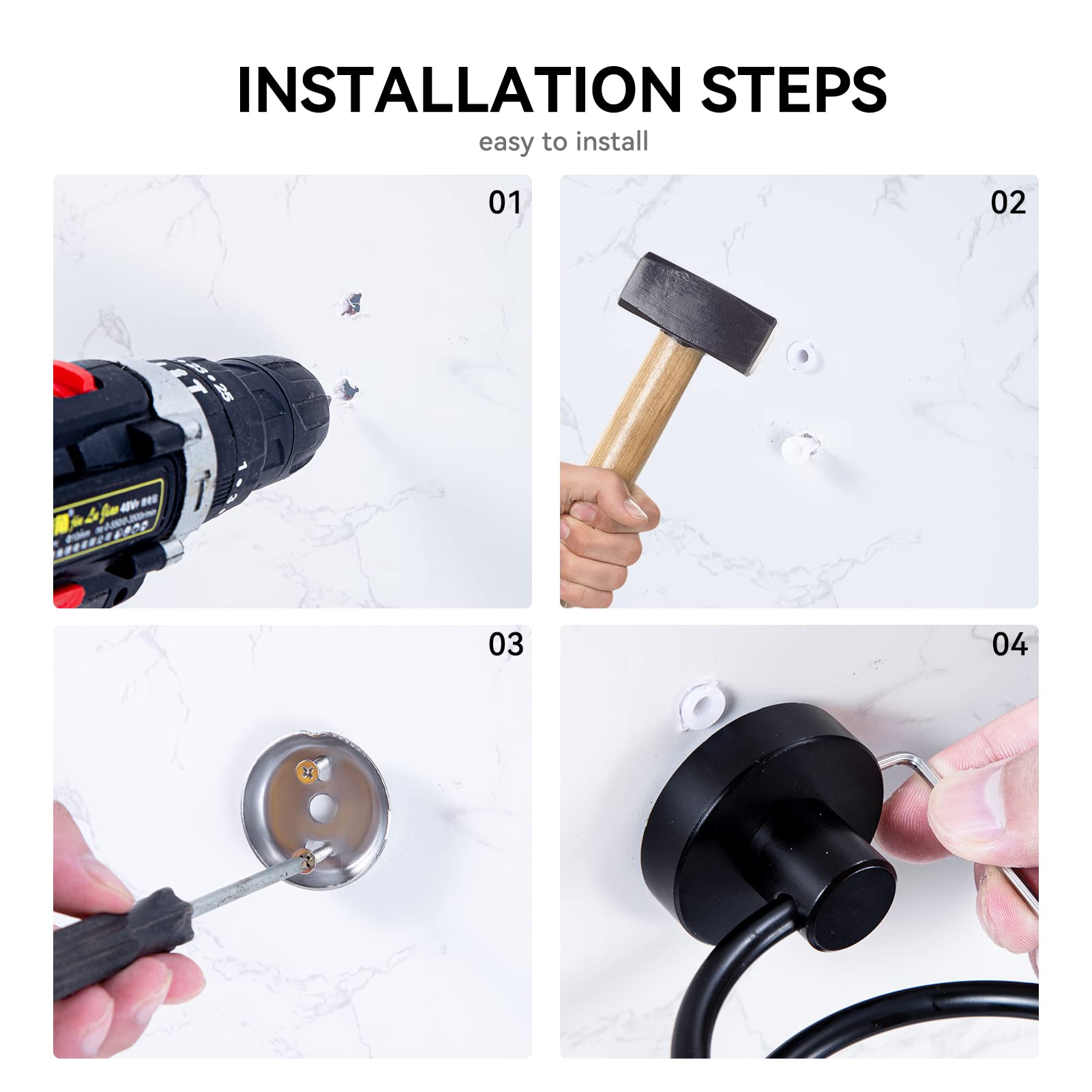 YUET Soporte para Secador de Pelo, Soporte Montado en Pared, Aluminio Pintado Negro, Almacenamiento para Baño
