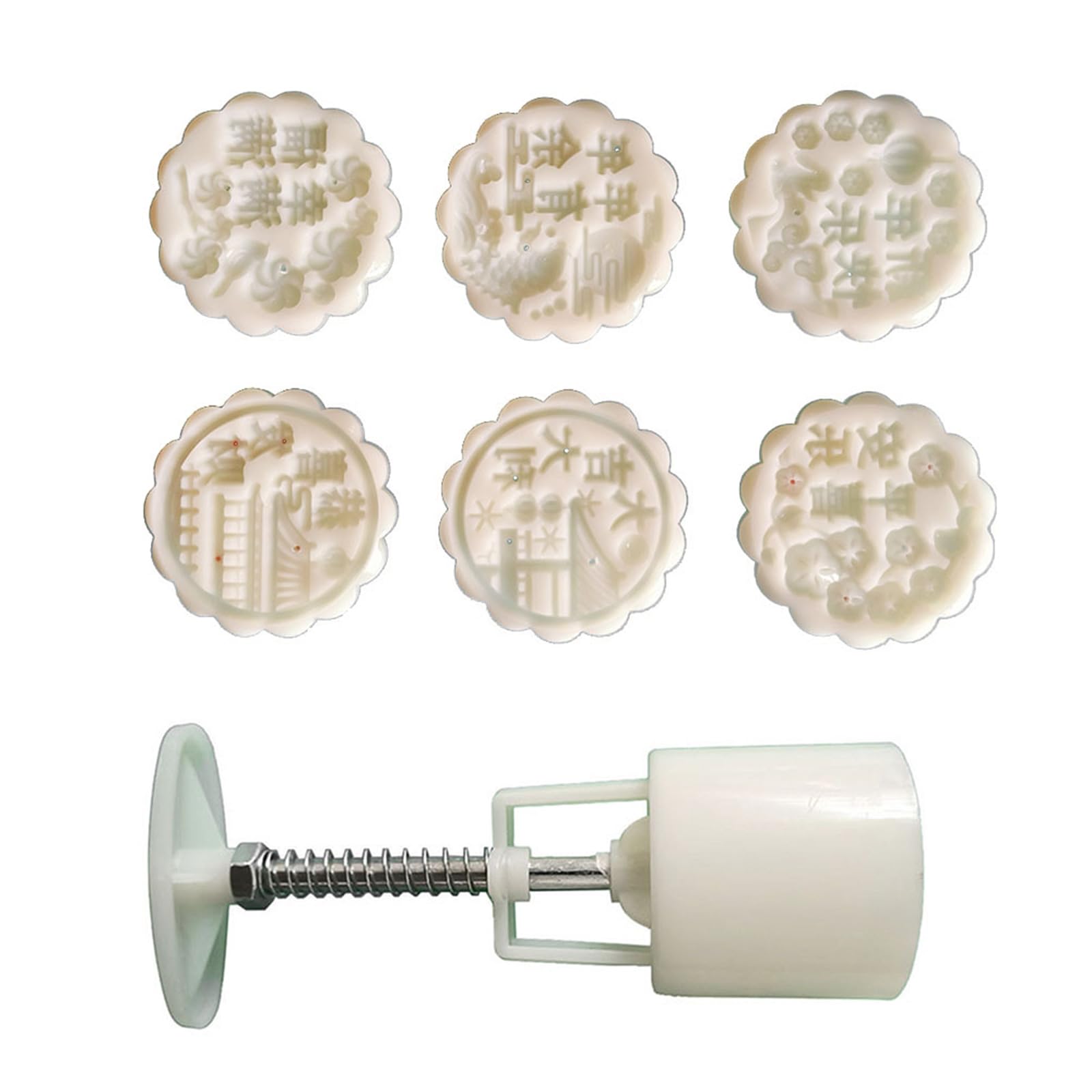TFAOYS ABS Chinese New Year Pastries Mold Hand Pressed Cakes Mold 6 Stamp Bean Pastes Cake for Cooking Lover Chinese Festival Bakewares