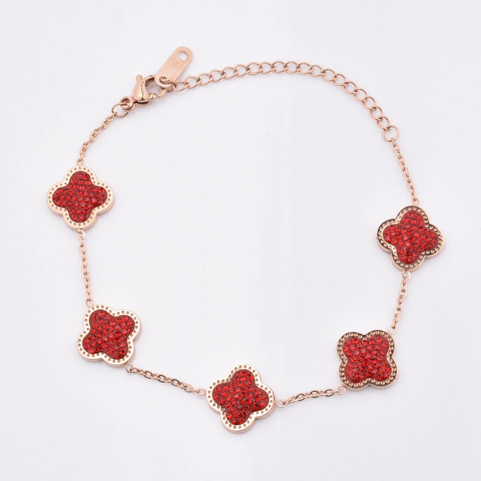 WEIXIANGYU Four-Leaf Clover Five-Flower Bracelet Female Clover Peacock White Fritillary 18k Rose Gold Bracelet Fashion Red is Full of Diamond Clover