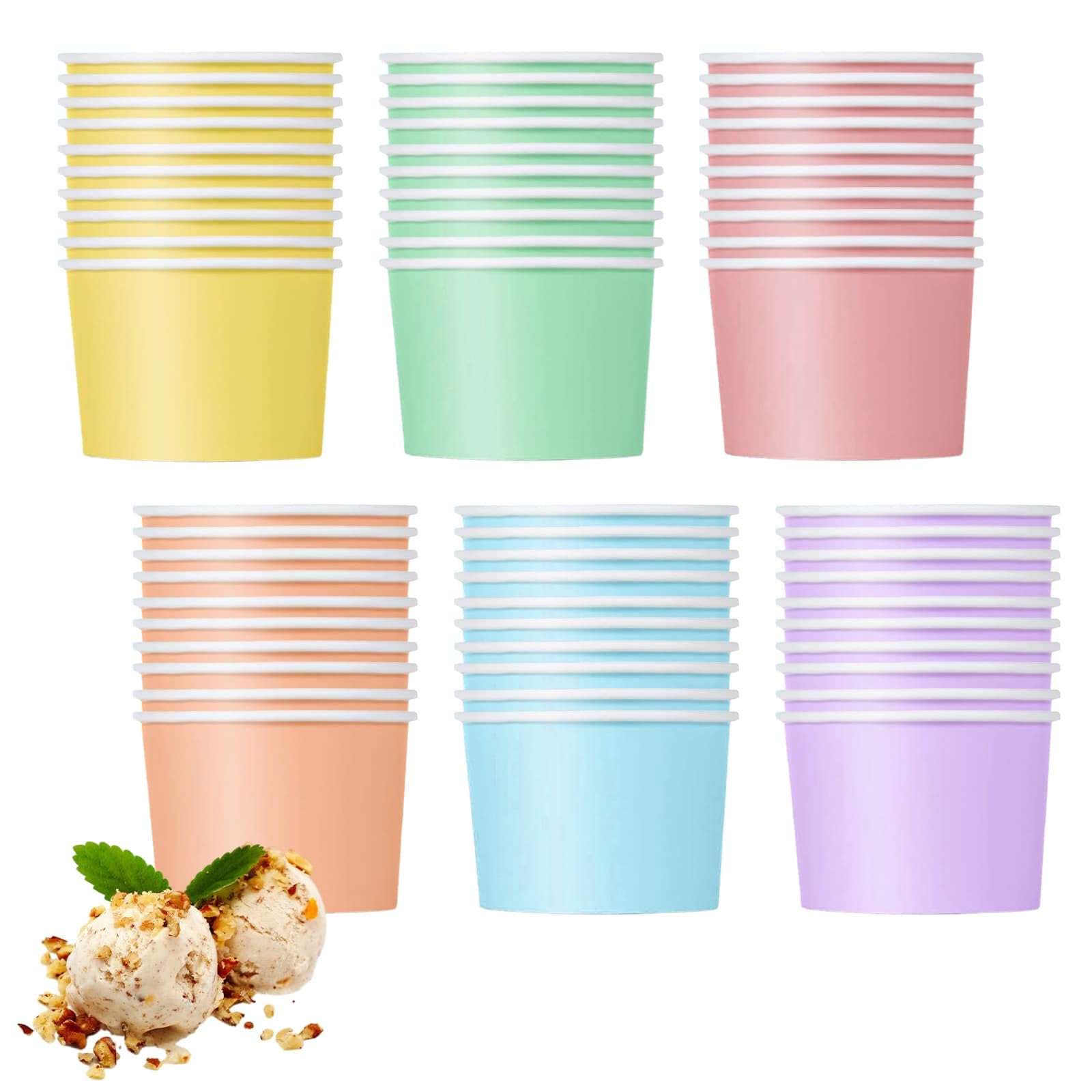 DYUEE 60 PCS Paper Ice Cream Cups, 150ml Colorful Paper Dessert Cups, Dessert Bowls for Hot and Coldfor Sundae Frozen Yogurt for Party, Home and Office(6 Colors)