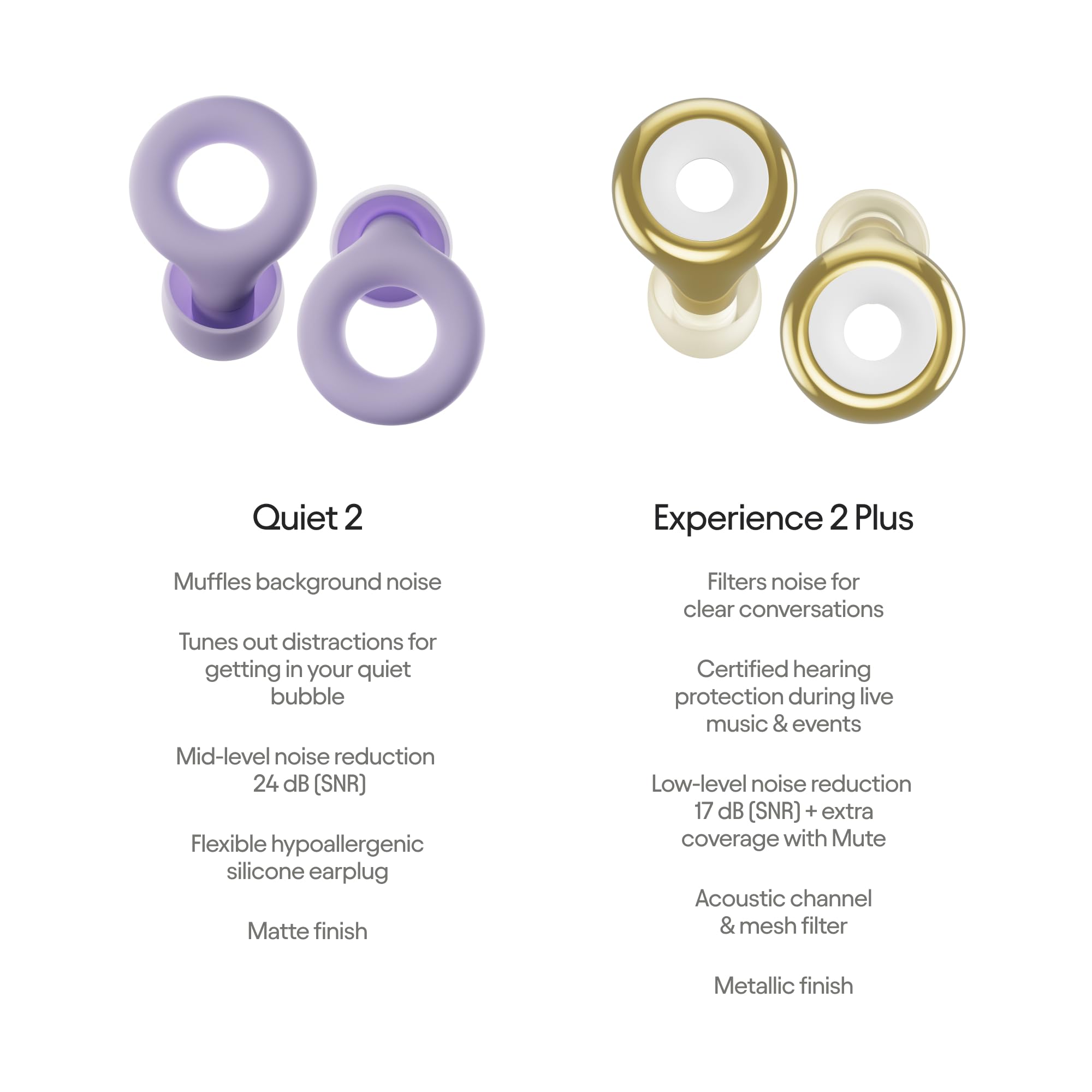 Loop Earplugs, coffret Jour & Nuit Plus (lot de deux) – Quiet 2 + Experience 2 Plus | Bouchons d’oreille réutilisables pour le sommeil, la concentration, la sensibilité au bruit