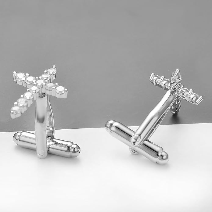 Mancornas Cruzadas para Hombre con Zirconia Cristal Shell Dorado Plata miniatura 5
