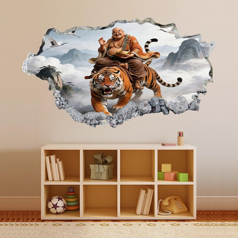 3D Wandtattoo Durchbruch Wanddeko Tigertiere Wanddurchbruch sticker Wandbild Wandsticker Kranichvogel Wolkenlandschaft Wohnzimmer Wanddeko Wandaufkleber für Kinderzimmer Mädchen Teenager Zimmer
