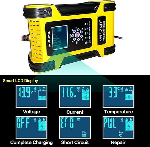 Miniatura 2 de LiFePO4 Cargador de batería de motocicleta 12V 12A24V 6A Cargador automático inteligente de reparación de pulso para LiFePO4, AGM, baterías de