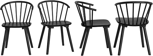 Miniatura 7 de LUE BONA Juego de 4 sillas de comedor negras, sillas de comedor de madera de granja con respaldo semicircular, silla de comedor con eje para cocina