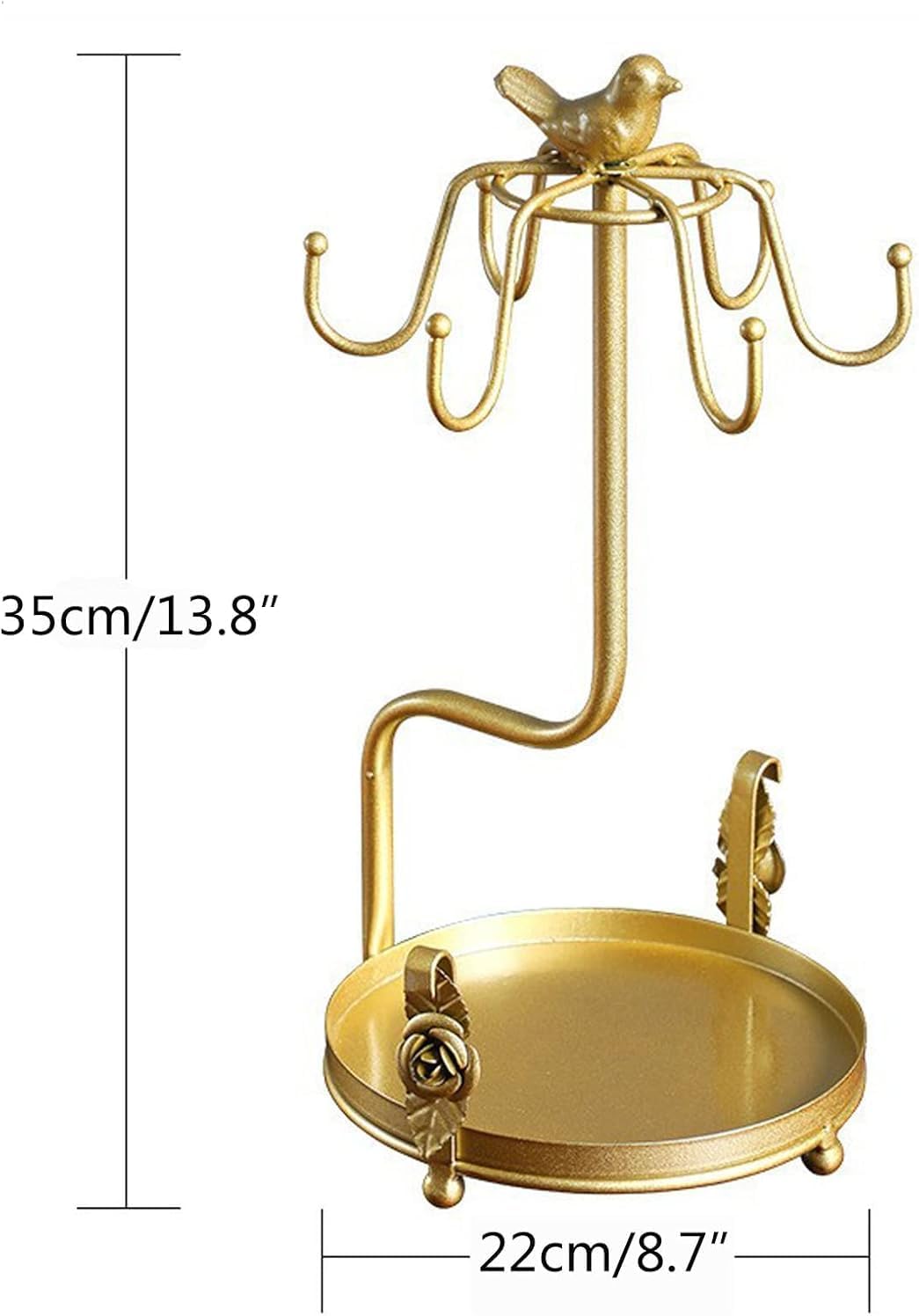 Coffee Mug Tree, Coffee Cup Holder for Countertop with 6 Hooks, Tea Cup Holder with Small Storage Area Metal Mug Rack Display for Counter Top Kitchen Organizer,Gold