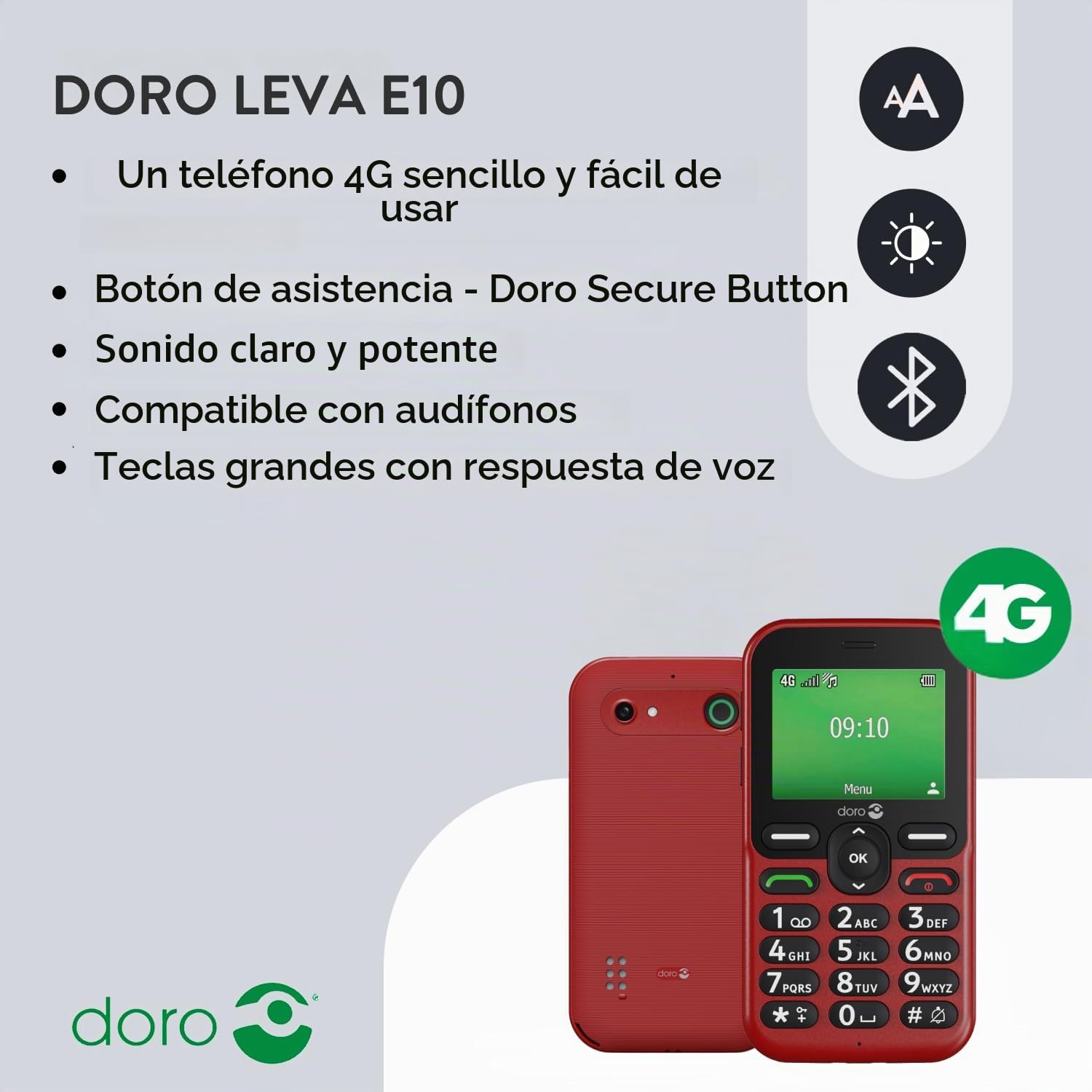 Doro LEVA E10 - schwarz 4G Mobiltelefon mit Secure-Button, HD-Voice, H?rger?tekompatibilit?t (380592)