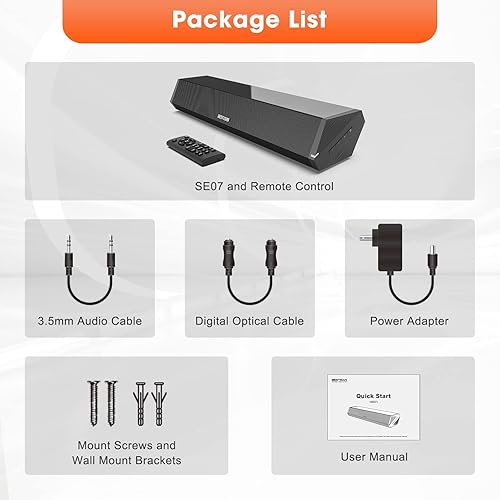 Miniatura 7 de Bestisan Barras de sonido para TV barra de sonido pequeña de 16 pies50 W para TV 2 controladores en barra de sonido de TV con profundidades de