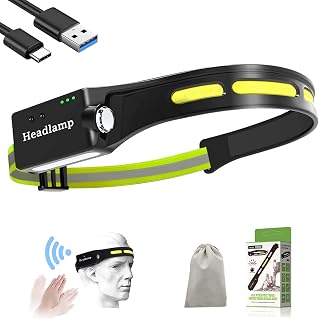 LED Headlamp Rechargeable, Wide Beam Super Bright Head Lamp, Lightweight Headlight Flashlight with Motion Sensor, IPX4 Waterproof, Suitable for Running, Hiking, Camping, Fishing, Inspection Work