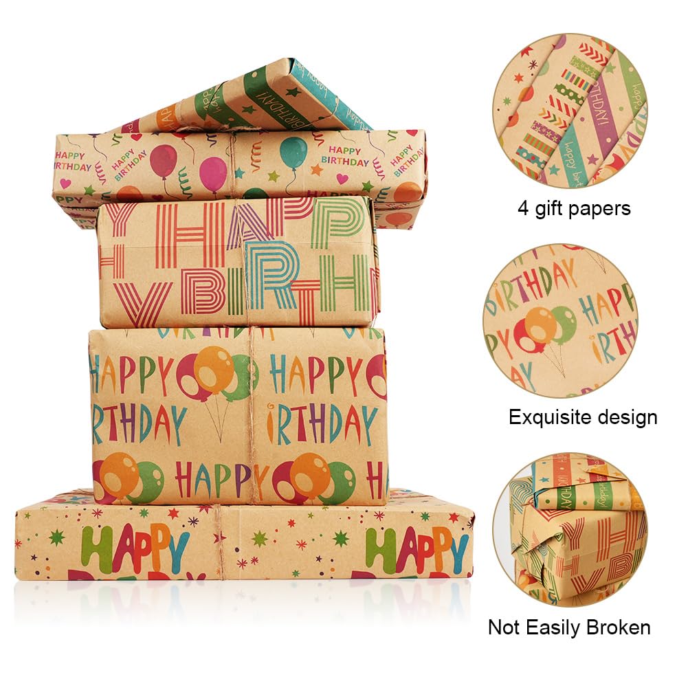 Switory Set di carta da regalo, carta da regalo di compleanno, carta kraft riciclabile, per uomini