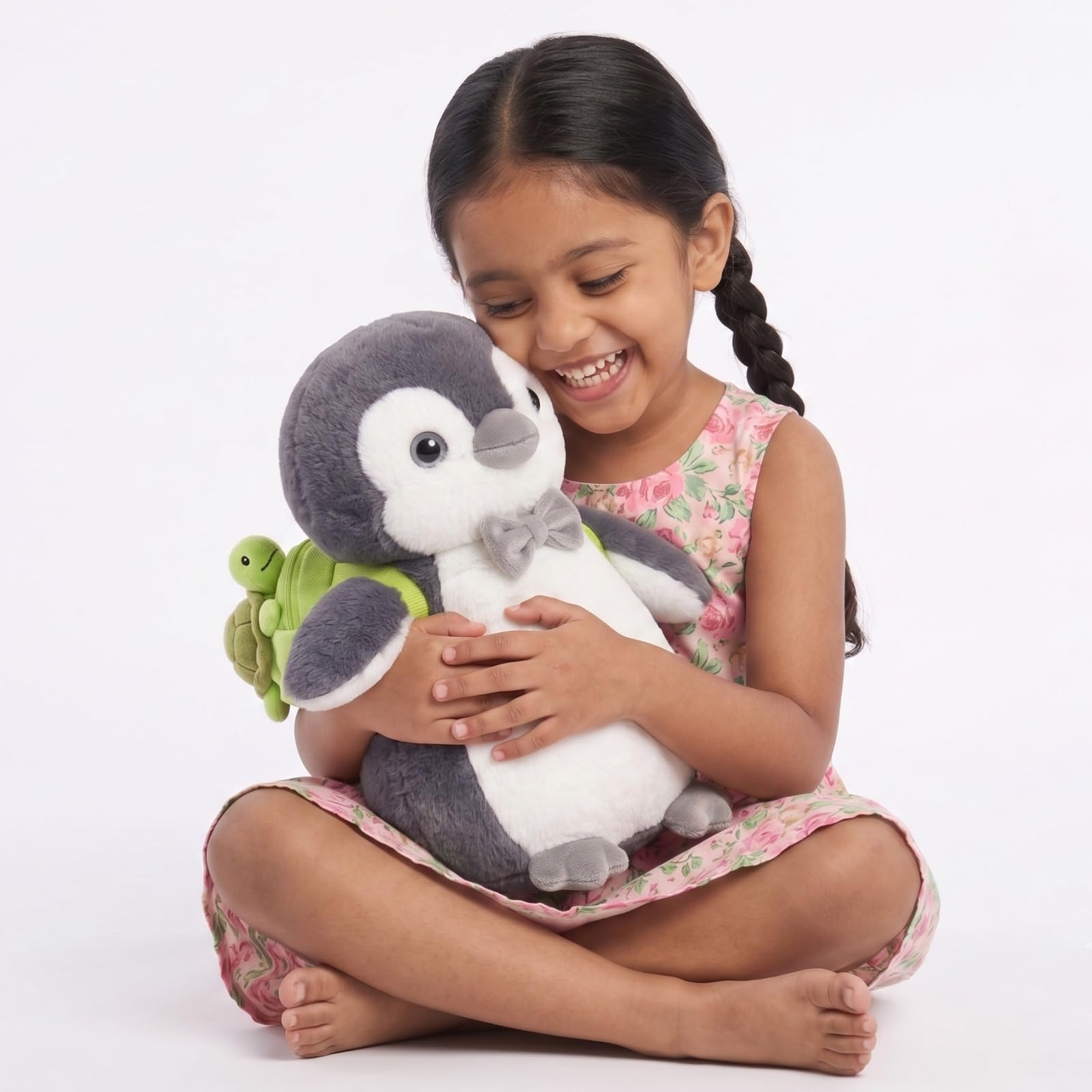 Penguin Soft Toy with Detachable Tortoise Backpack (Grey, 35cm) | Cute Plushie Stuffed Animal for Kids, Toddlers | Birthday Gift for Girls, Boys-image-39
