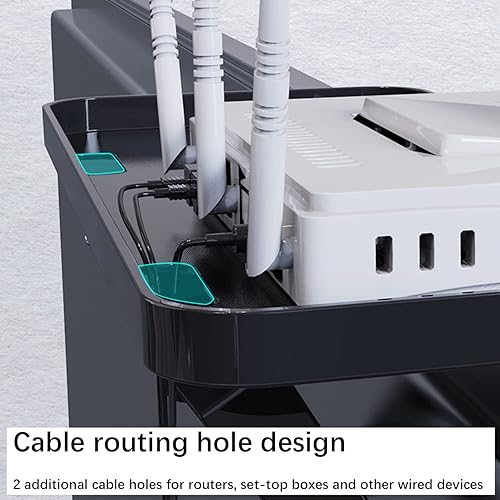 Miniatura 4 de JIANNI Estante superior para monitor, estante superior de TV de 2 piezas con agujeros de cuerda y plataforma antideslizante, instalación rápida sin