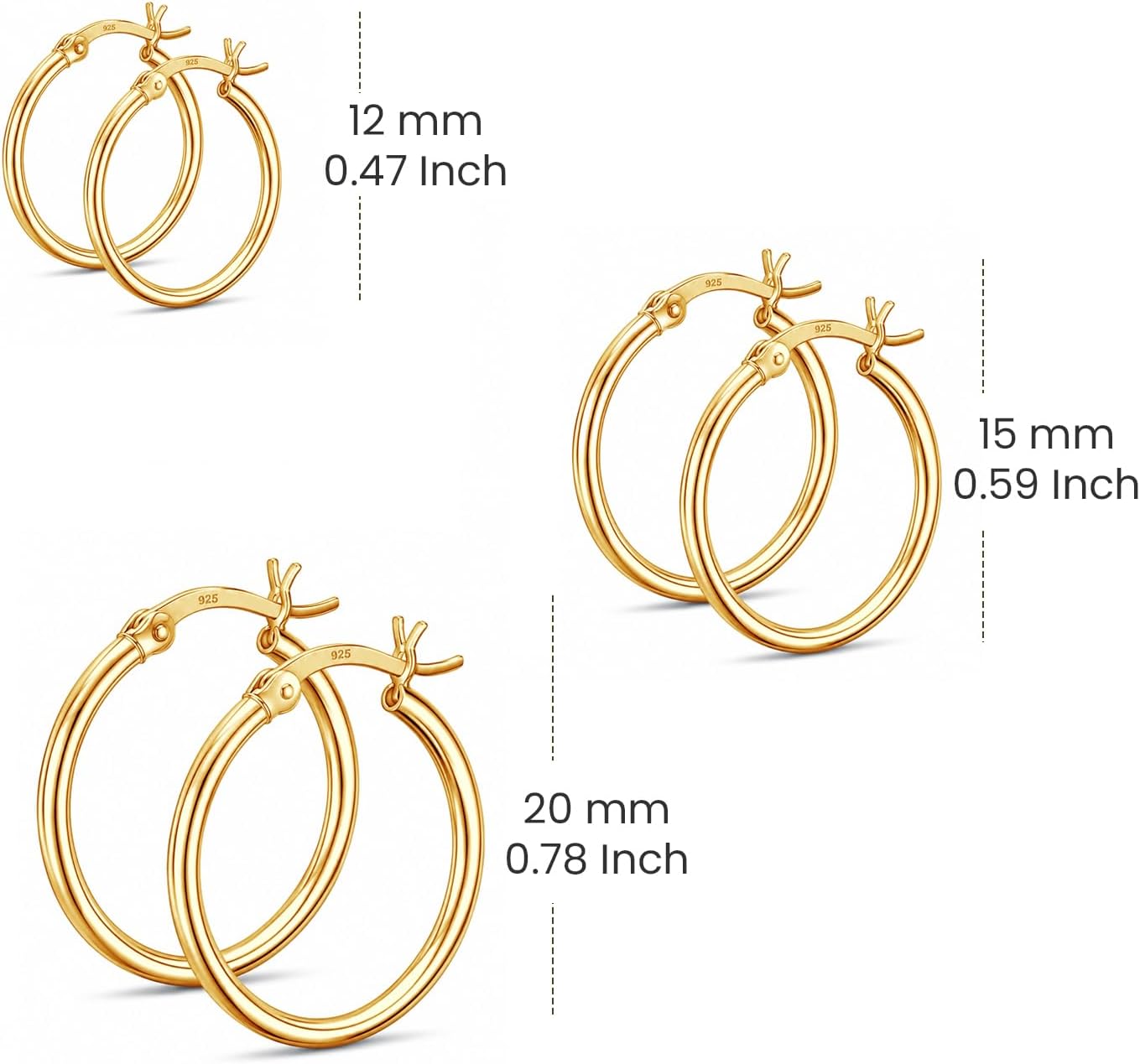 LeCalla 925 Sterling Silver Classic Hoops Earrings Jewelry | Italian Yellow Rose Gold Plated Twisted Diamond-Cut Click-Top Hoop Earrings for Women