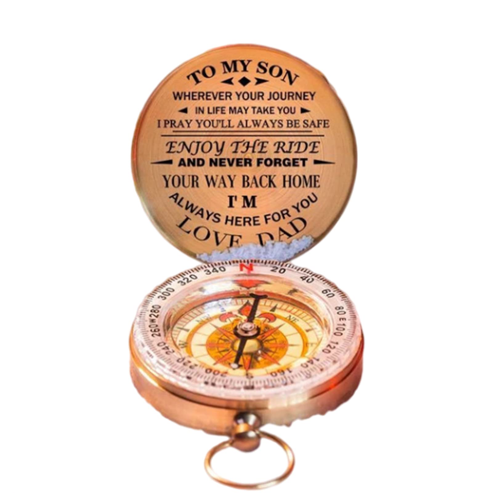 Aoguaro Dad To Son Enjoy The Ride Compass, Hiking Survival, Vintage Personalized Sundial Compass Decor, To Men Women Son Daughter Husband Wife Grandson Gifts