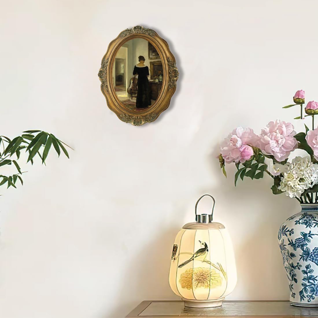 SIKOO Vintage Picture Frames 5x7 Oval Picture Frame Tabletop and Wall Mount Antique Picture Frame with High Definition Glass Front,Oval Wall Art, Bronze Gold