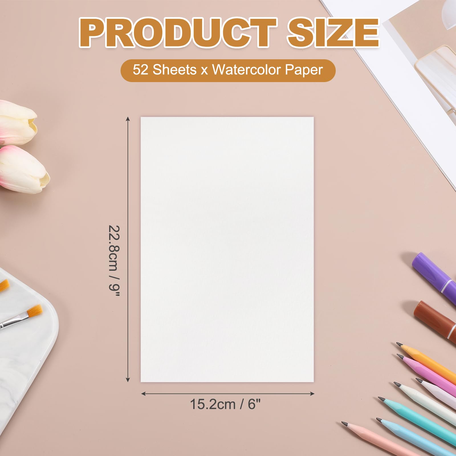MECCANIXITY Lot de 52 feuilles de papier aquarelle 15,2 x 22,9 cm, 63,5 kg/300 g/m², papier à dessin pour peinture à l'eau pour carnet de croquis, journal (coin droit), blanc