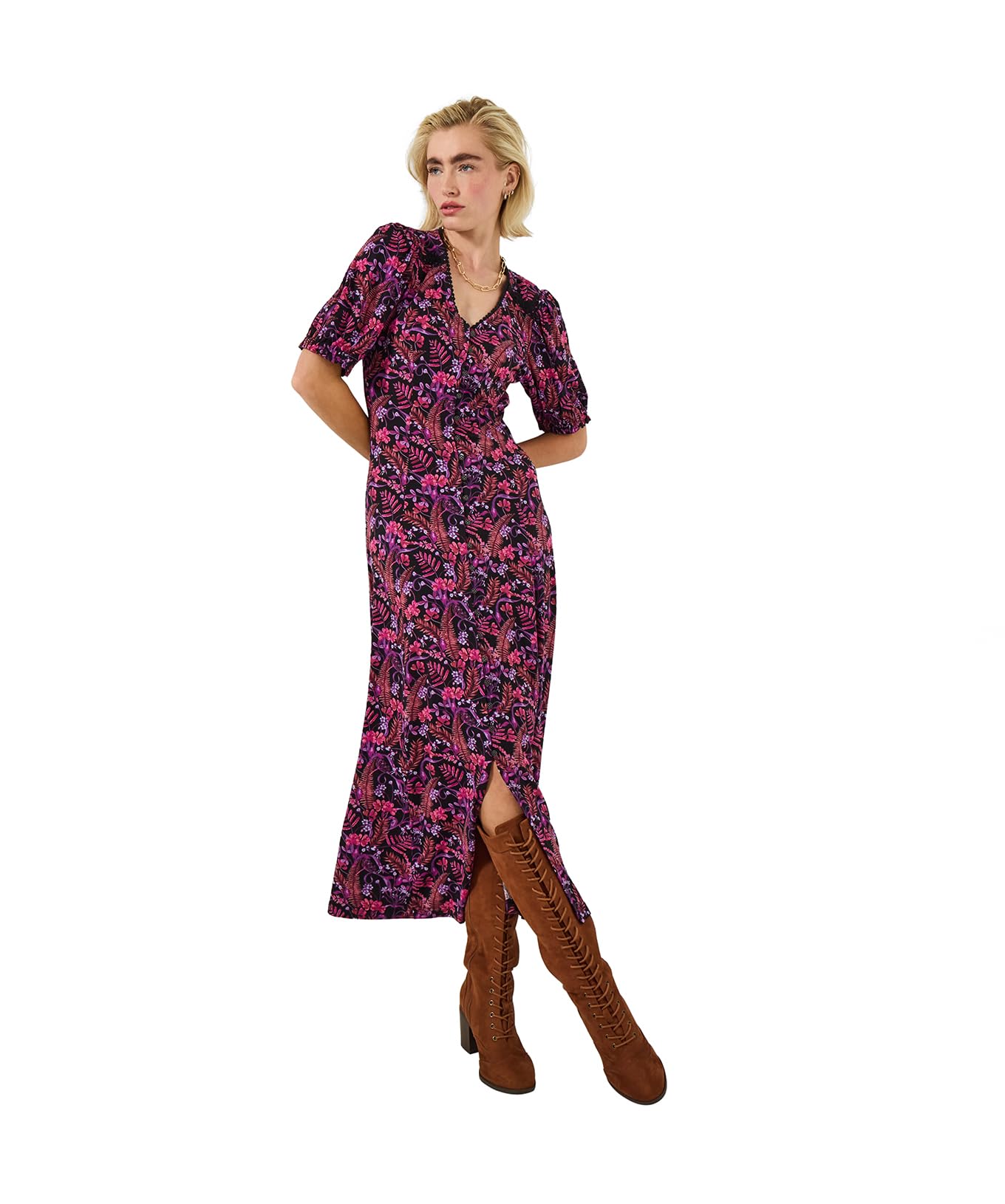 Joe Browns Women's Jersey Floral Midi Dress, Regular, Purple, UK 18