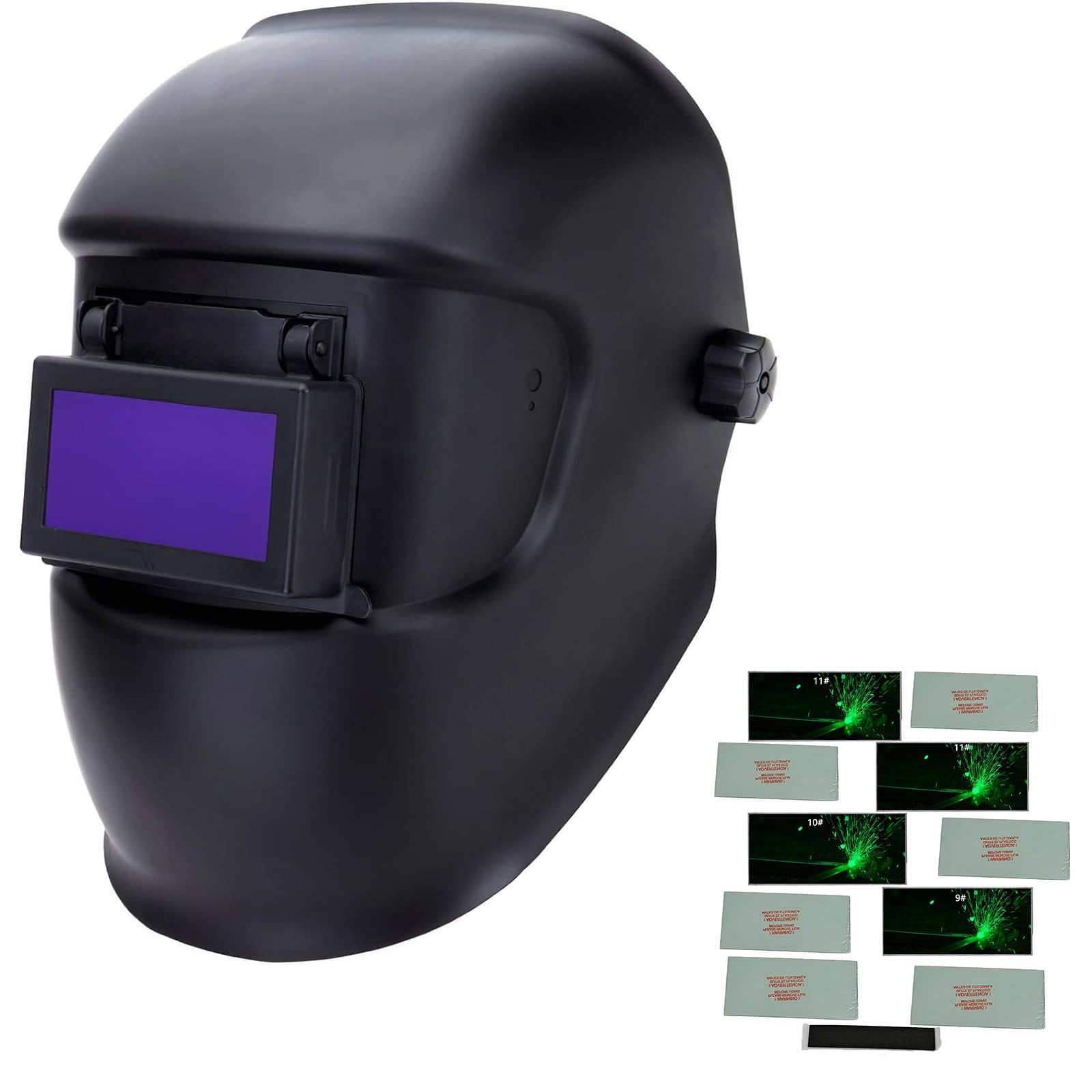 JHTii Flip-up Black Glass Welding Mask, Detachable Black Lens, with 5Pcs Shade Welding Glass Lens